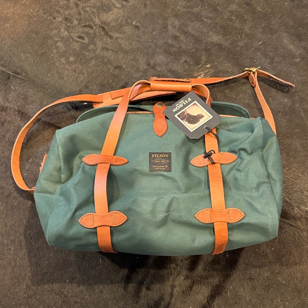NWT Filson Rugged Twill Small Duffel with Brown Leather Straps